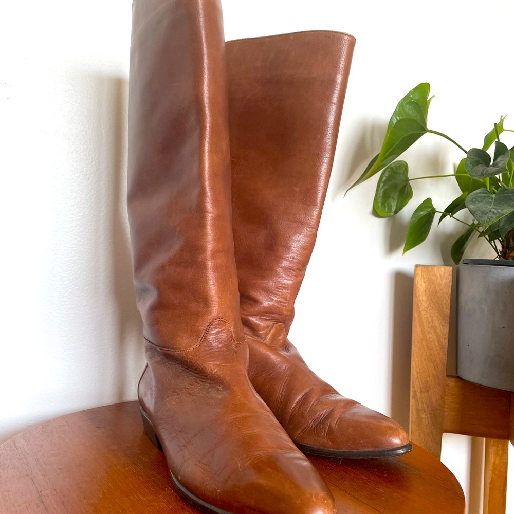 Vintage Peter Kaiser Tobacco Brown leather boots made in Germany